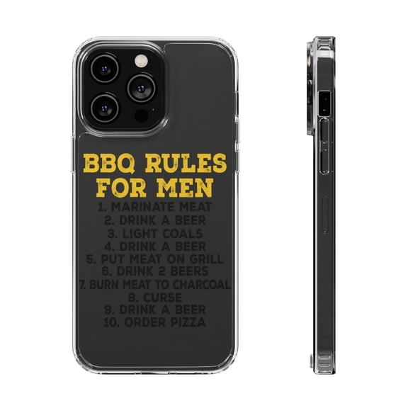DistinctInk Clear Case for Apple iPhone 15 PRO (6.1" Screen) - BBQ Rules for Men