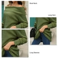 thumbnail image 4 of Top de punto de manga larga verde oliva con escote barco y hombros descubiertos, dobladillo asimétrico para otoño/invierno, talla M, 4 of 6