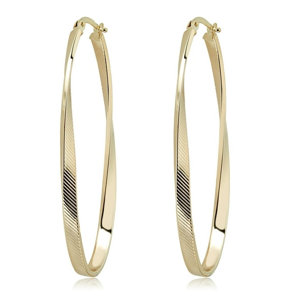 AVORA 14K Yellow Gold Oval-shaped Spiral Hoop Earrings