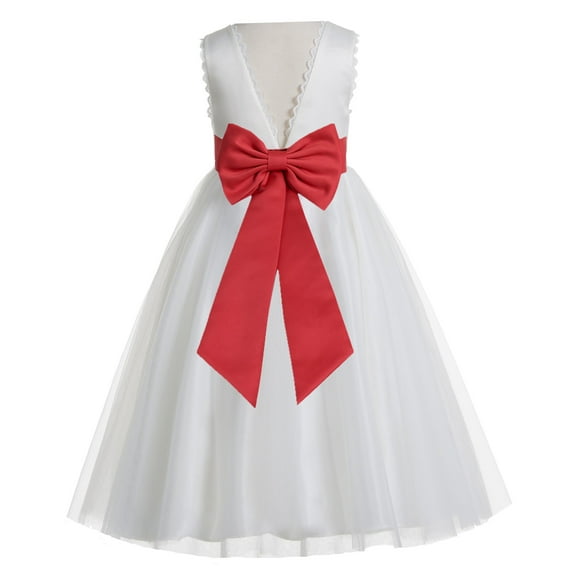 Ekidsbridal Girl Wedding Flower Girl Dress - V-Back Ivory Tulle with Tiebow
