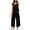 Black-patriotic overalls, variant on Waffle Jumpsuits for Women Sleeveless Crew Neck Wide Leg Rompers Solid Vintage Overalls Cropped Pants with Pocket Memorial Day Gifts