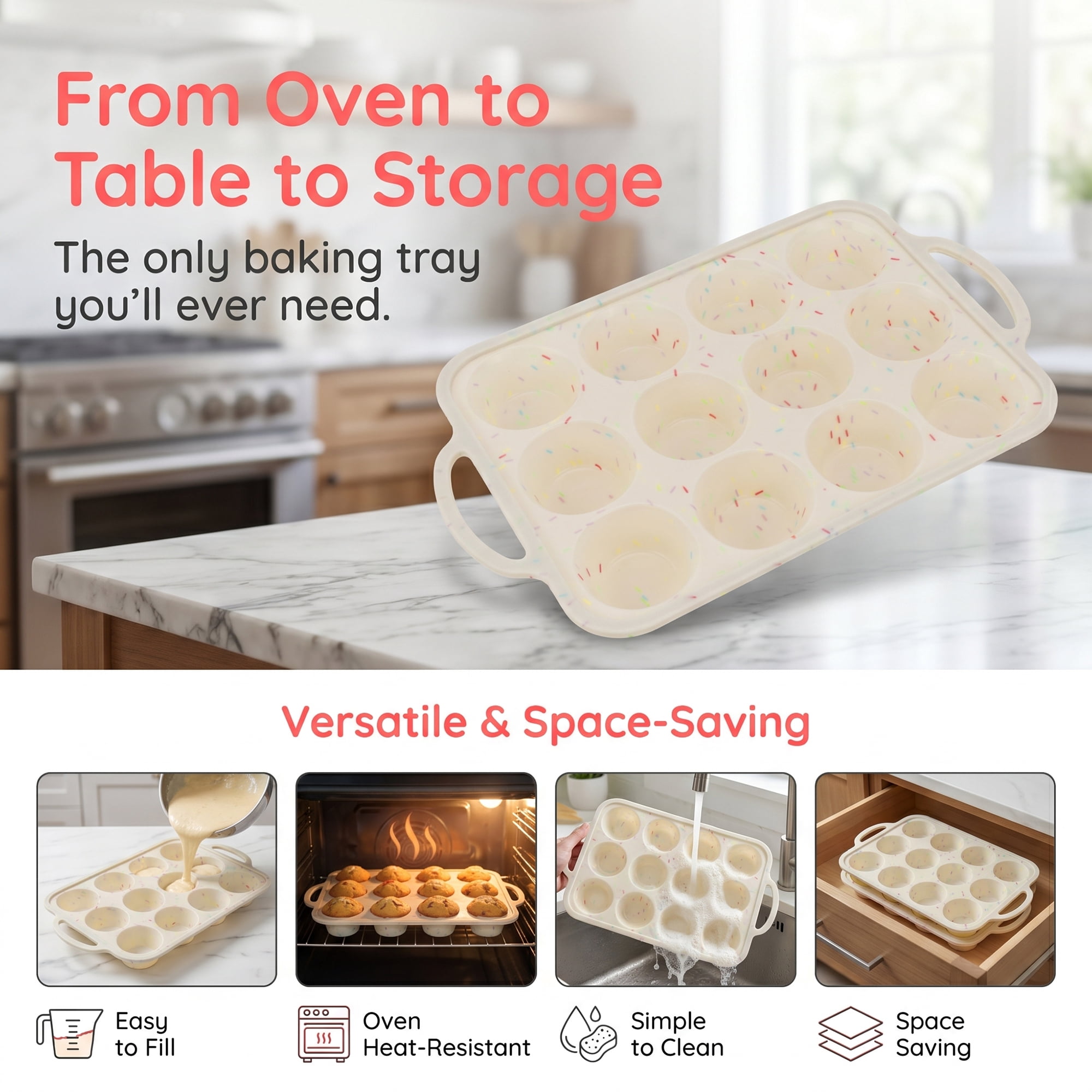 Unique Bargains Silicone Baking Pan Nonstick with Dual Handle for Bread Beige A 14.8"x9.1"