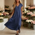 thumbnail image 2 of Fewfanhot Dresses for Women Casual Short Sleeve V Neck Maxi Dresses Loose Side Long Tshirt Dress with Pockets, 2 of 5