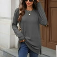 thumbnail image 6 of Aihuaihua Baggy Long Sleeve Shirts for Women Round Neck Side Split Tshirt Pullover Tunics Black Tops Going Out Chocolate Brown Fall Clothing Dark Gray XXL, 6 of 9