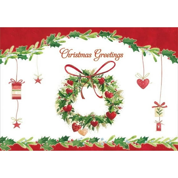 Designer Greetings Wreath and Hanging Presents Christmas Card (1 card/1 envelope)