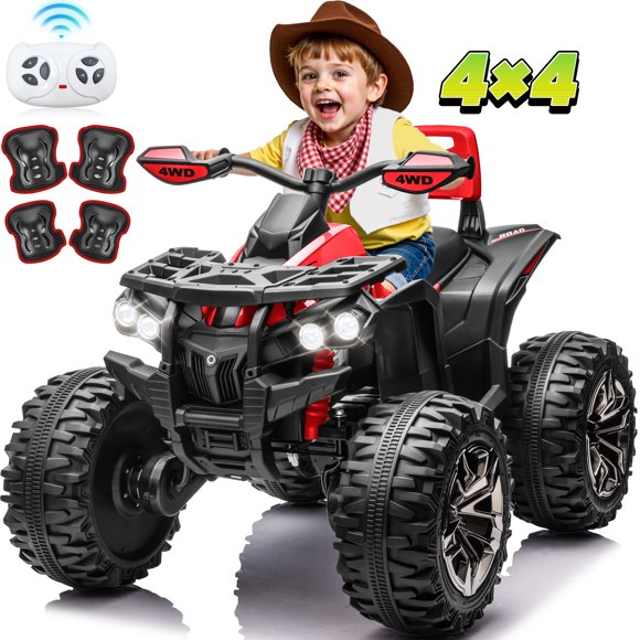 Joyracer ATV for Kids, 24 Volt Ride on Toys, Power ATV Wheels with 800W Motor, Remote, Bluetooth Music, Horn, LED for Big Kids Gift, Red
