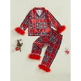 thumbnail image 4 of Toddler Baby Girl Satin Silk Christmas Pajamas Set Long Sleeve Feather Trim Shirt Long Pants 1-15 Years Kids Sleepwear Set, 4 of 7