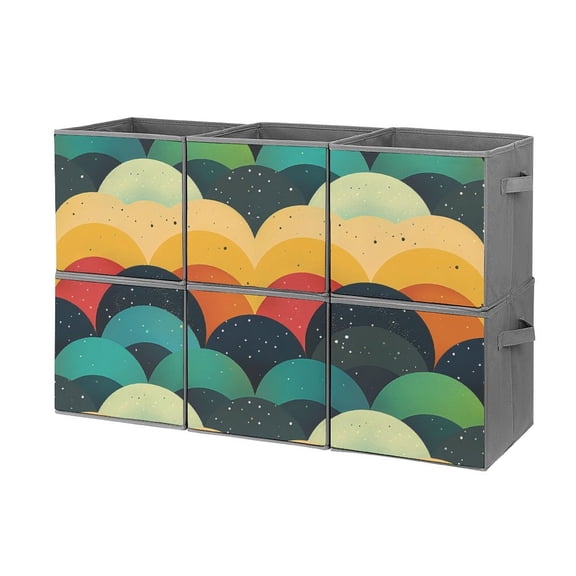 Collapsible Oxford Fabric Storage Cubes with Handles, Large Mid Foldable Oxford Cloth Bins Set of 2/6, Closet Organizers for Shelves Clothes Home Kitchen Toy - Vibrant Painting Colorful Cloud