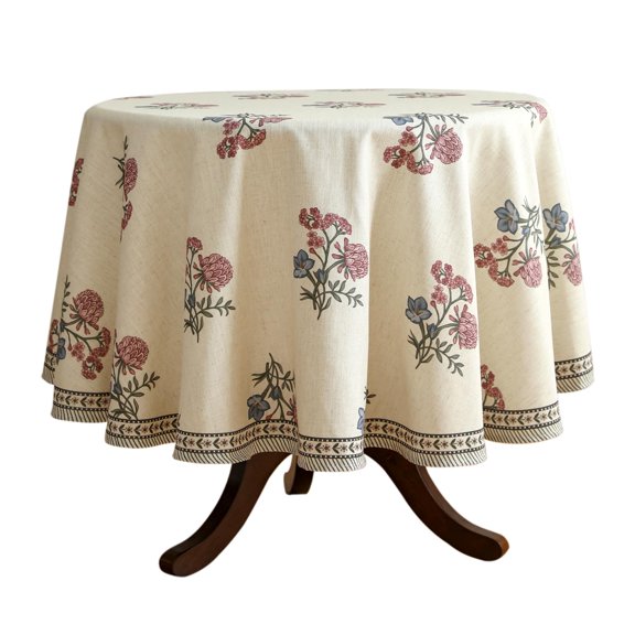 Mantel ISAENNE Redondo de Lino Beige Claro 140 cm de Diámetro