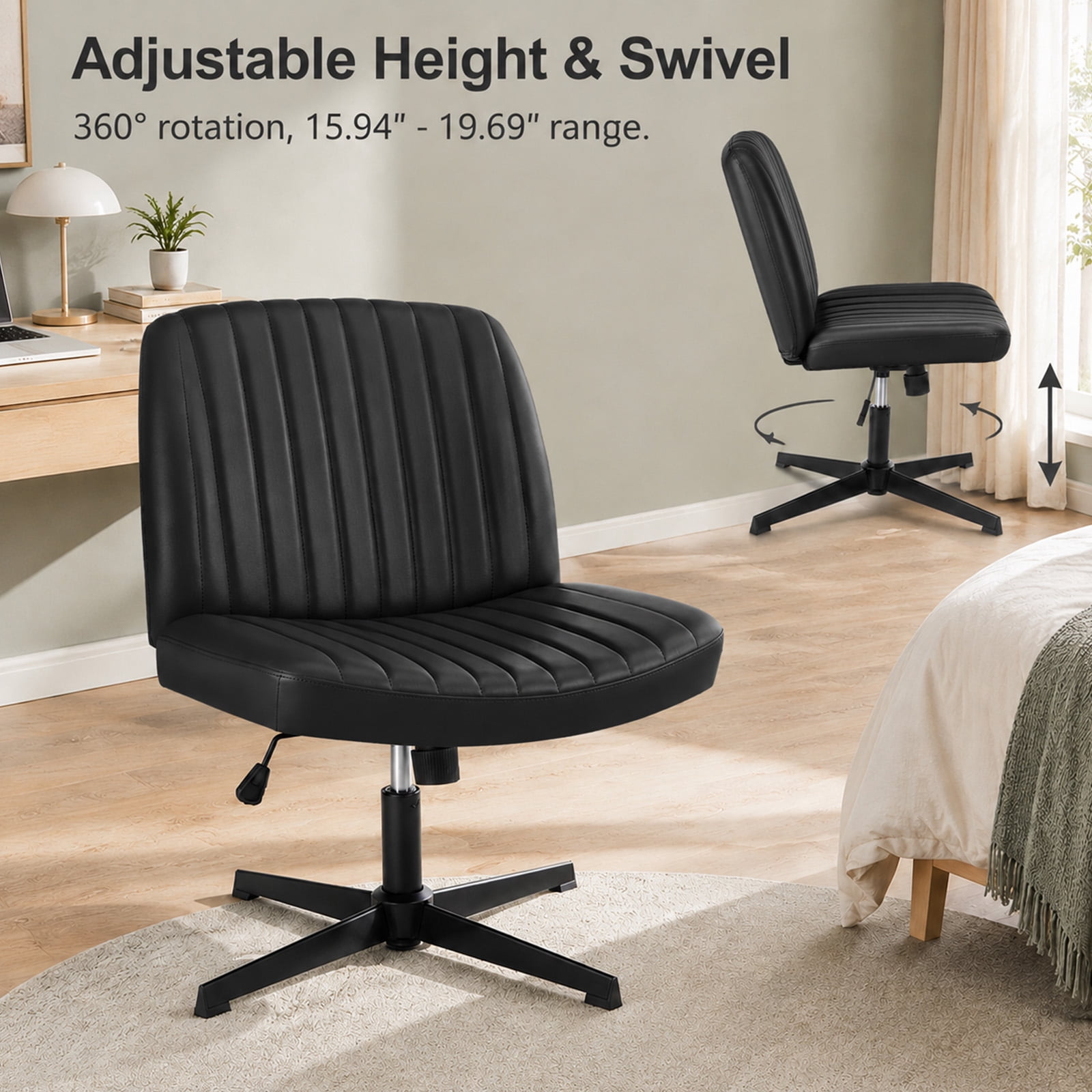 Alvantor Criss Cross Office Chair, No Wheels Armless Swivel, Wide Seat Criss Cross Chair for Home Office & Reading Room