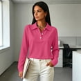 thumbnail image 5 of Solid Color Long Sleeve Polo Shirt for Women Button Down Side Split Business Casual Top Pink XL, 5 of 7