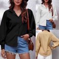 thumbnail image 5 of Babysbule Womens Button Long Sleeve Tops Blouse Shirt Solid Strapless Thin Keep Warm Tee, 5 of 5