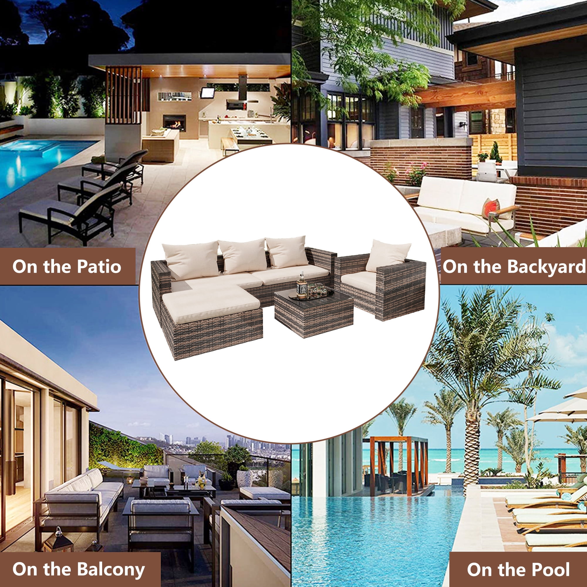 4 Pieces Patio Furniture Sectional Set, Outdoor All-Weather Wicker Conversation Set with 3-Seater Sofa & Table, Rattan Sectional Sofa Set, Backyard Porch Balcony Use Furniture Set, K2824