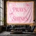 thumbnail image 6 of She Prays She Shines Typography with Pink Bows, Inspirational Illustration for Faith Decor Fans, Wall Decor, Friendship Gift, Tapestry Wall Hanging for Bedroom and Dorm, 6 of 7