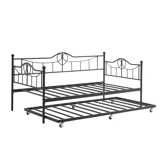 Metal Twin Trundle Daybed with Headboard & Armrests | Pull-Out Sofa Bed for Multi-Room Use, Easy Assembly