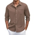 thumbnail image 2 of Dwelliawo Mens Shirt Long Sleeve Button Down Shirt Casual Business Dress Shirts Summer Cotton Regular Fit Clothing with Pocket Coffee 4XL, 2 of 4