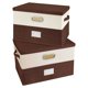 thumbnail image 1 of Valease Contenedores de almacenamiento plegables de tela de lino con tapa extraíble y asas, caja de almacenamiento lavable, organizador, cestas, cubo con cubierta para dormitorio, oficina (café y crem, 1 of 1