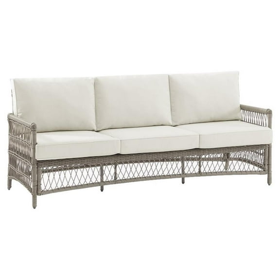 Afuera Living Modern Fabric Outdoor Wicker Sofa in Cream/Driftwood