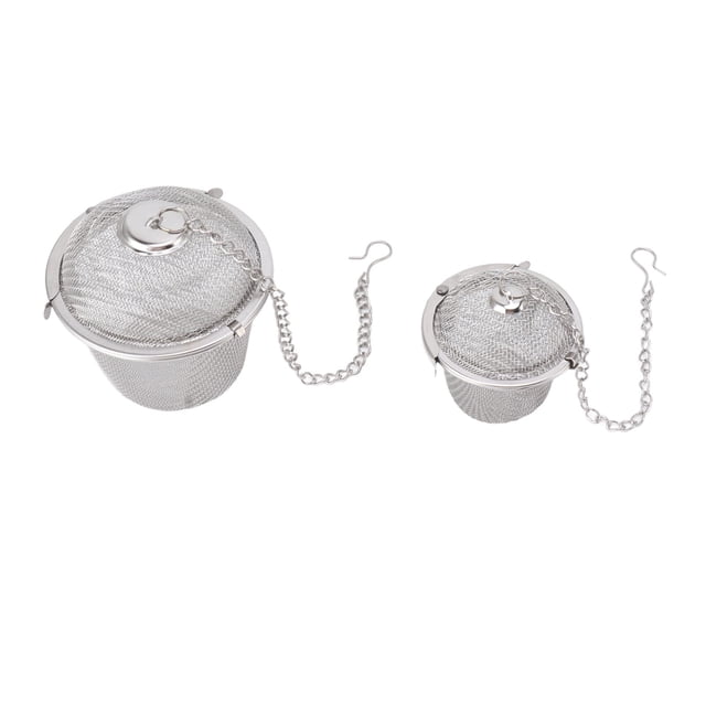 2pcs Stainless Steel Mesh Tea Ball Strainer with Long Hook Chain for Tea Herbs