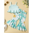 thumbnail image 3 of Seyurigaoka 2Pcs Infant Toddler Baby Girl Summer Outfit Solid Sleeveless Ruffle Crop Top + Floral Printed Bell Bottom Pants Clothes, 3 of 9