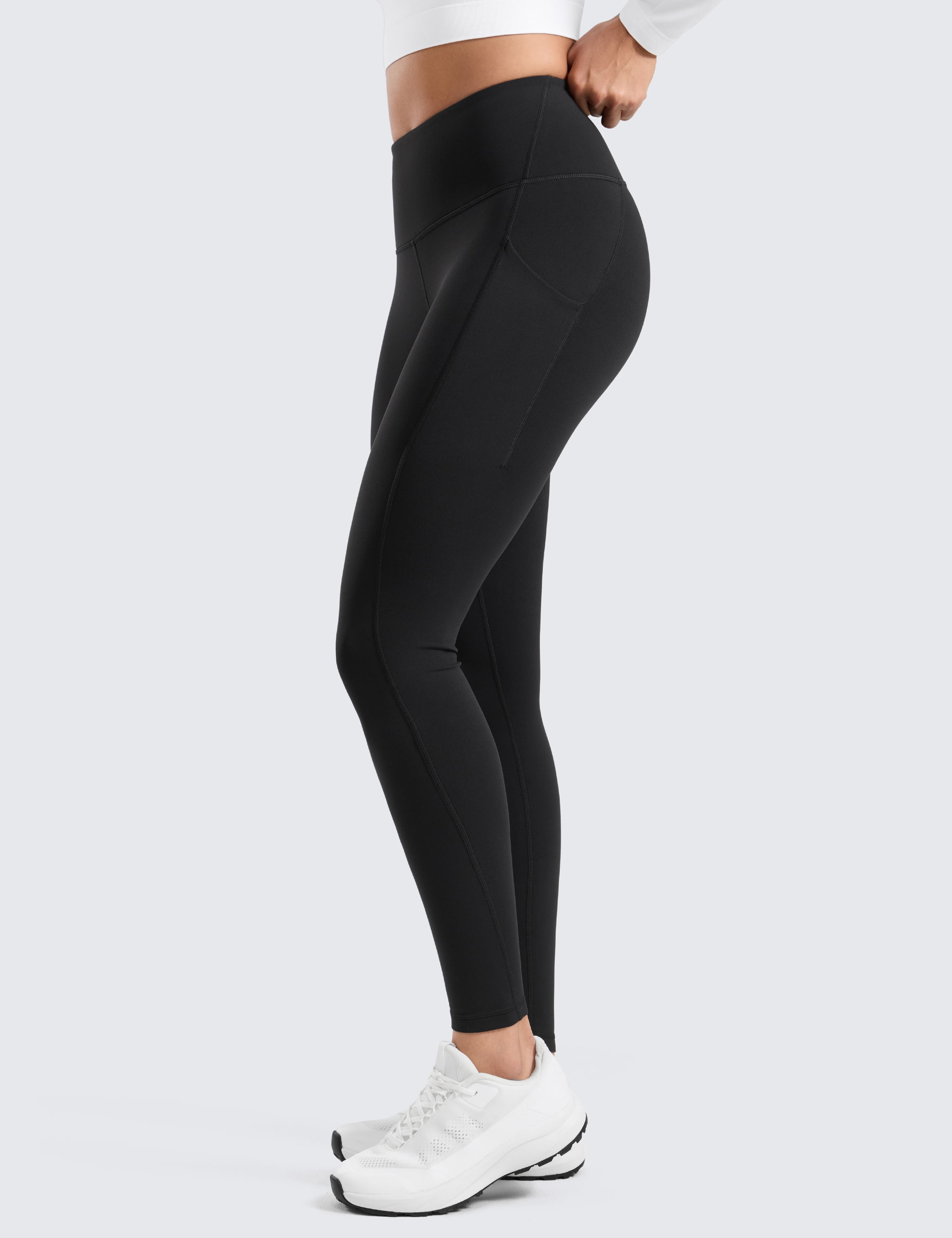 CRZ YOGA Water-Resistant Fleece Athletic Leggings Pockets 28" Thermal Hiking Casual Workout Womens Pants