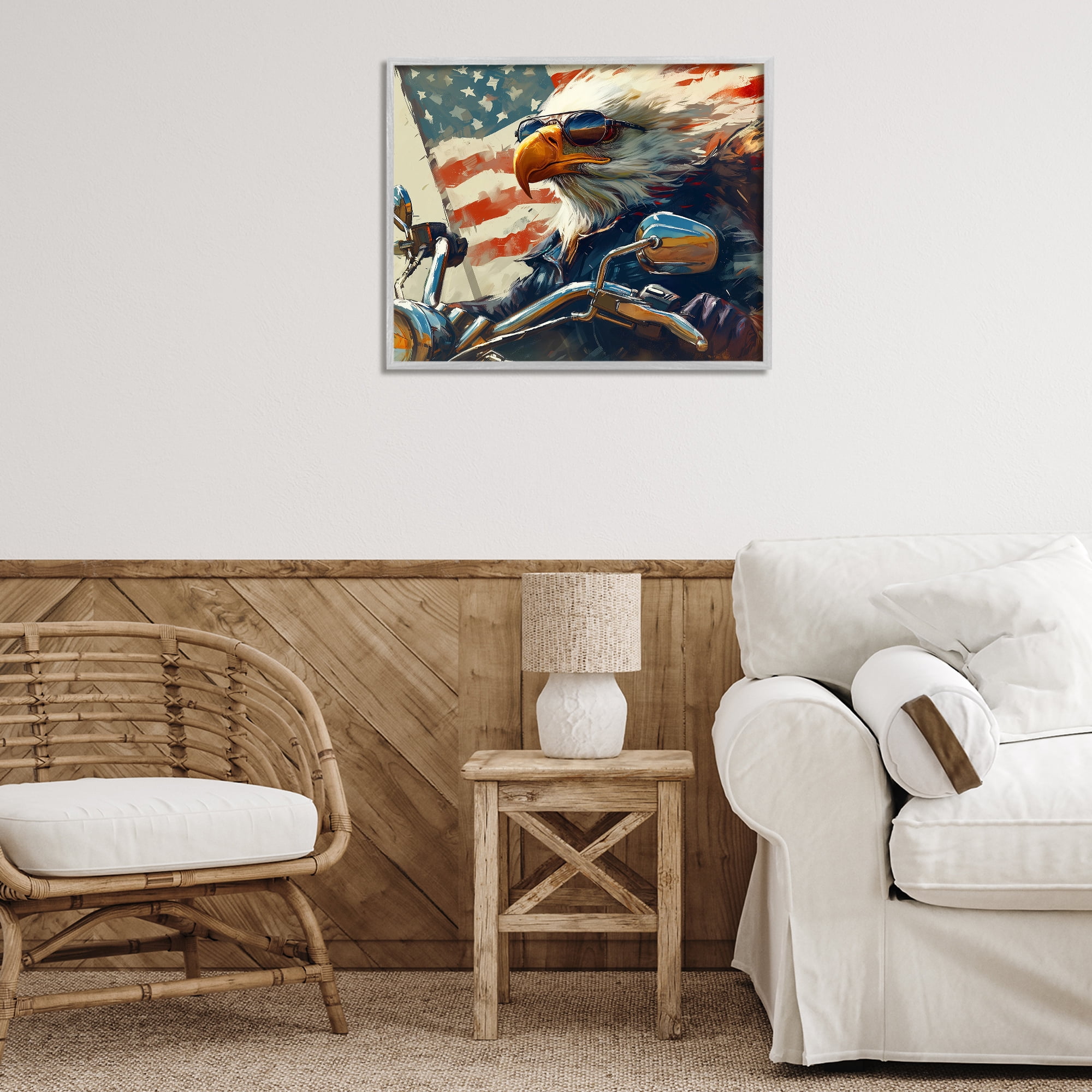 Stupell Industries Patriotic Bald Eagle Animals & Insects Painting Gray Framed Art Print Wall Art, 30 x 24
