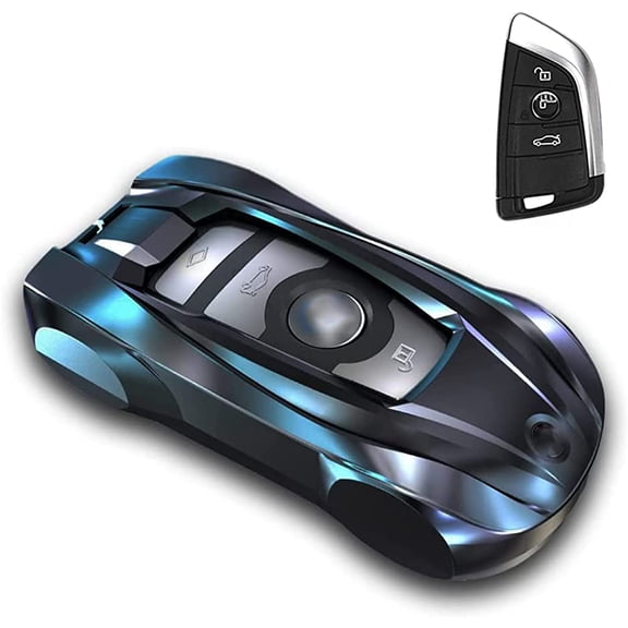 Autek For BMW Key Fob Cover, Metal Car Key Fob Cover for BMW 2 5 6 7 Series X1 X2 X3 X5 X6 Series Key Cover with Keychain A-grey