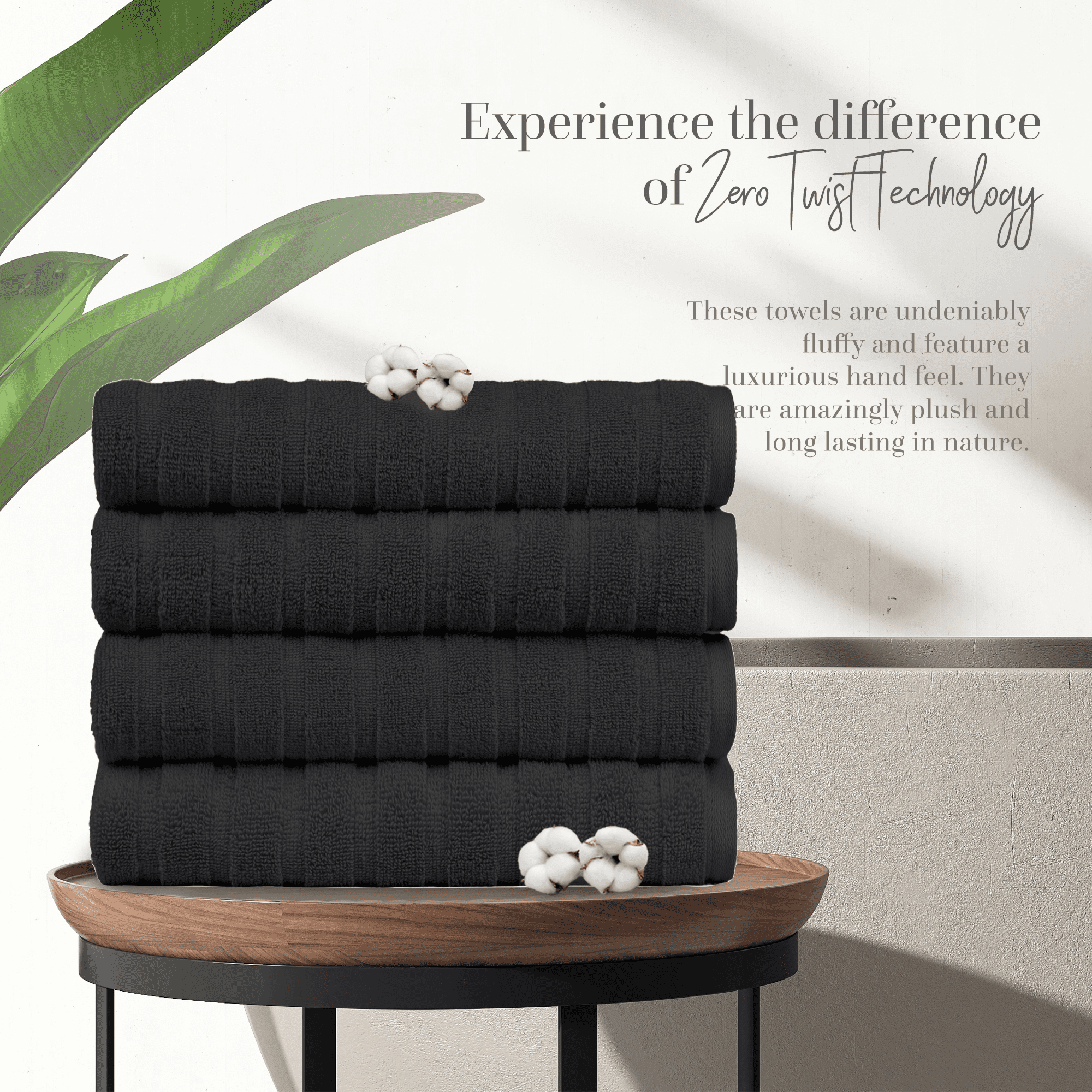 Everyday Home by Trident Quick Dry 4 Bath Towels, 100% Cotton , lightweight,Soft, Absorbent, Bathroom Towels, 4 Bath 27"x54", Black