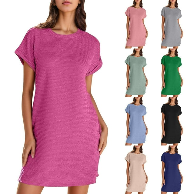 WRKEKC Robes d'Été Décontractées pour Femmes, Robes d'Été Grande Taille, Robe d'Été Tendance et Décontractée pour Femmes à Col Rond, Imprimée, à Manches Courtes, Aguichant