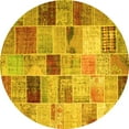 thumbnail image 1 of Ahgly Company Machine Washable Indoor Round Patchwork Yellow Transitional Area Rugs, 5' Round, 1 of 4