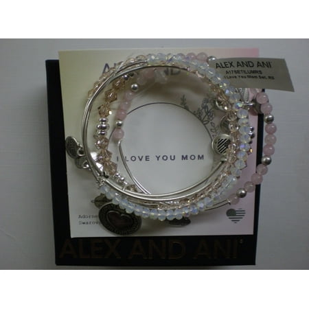 Alex and Ani I Love You Mom Set of Five Rafaelian Silver Bangle Bracelet