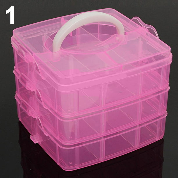 Cheers 3 Layers 18 Compartments Clear Storage Box Container Jewelry Bead Organizer Case Pink