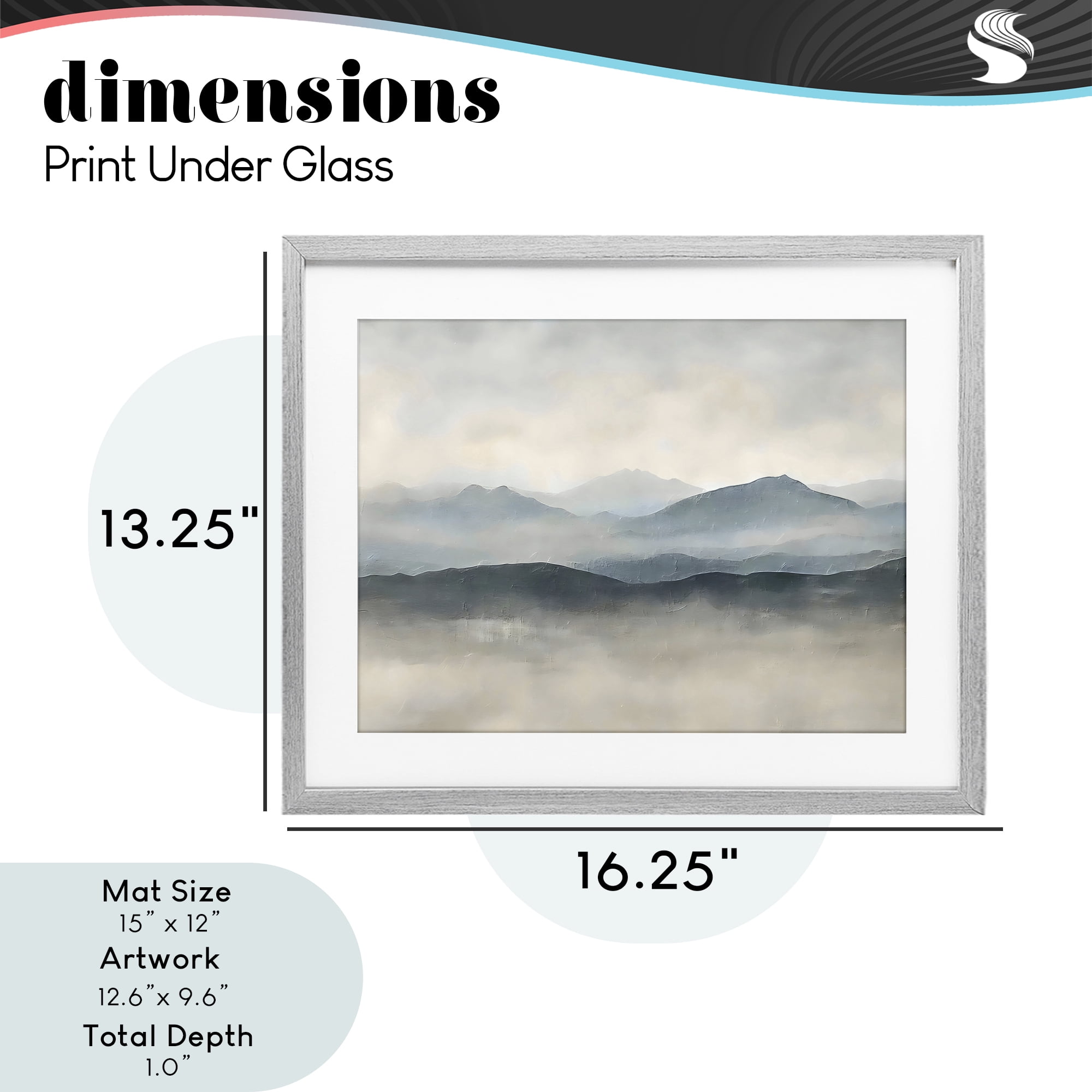Stupell Industries Misty Muted Mountainscape Gray Framed Print Under Glass, design by Riley B