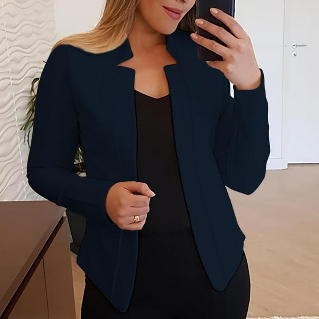 EGNMCR Womens Simple Basic Blazer Work Lapel Jacket Fall Solid Color Long Sleeves Cardigan