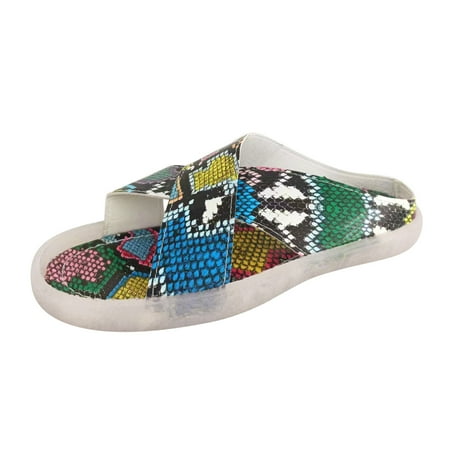 

Sandals Women Ladies Fashion Summer Cross Leather Color Snake Print Open Toe Flat Sandals Womens Sandals Pu Multicolor 41