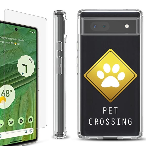 Shockproof Bumper Phone Case for Google Pixel 6a, with Tempered Glass Screen Protector, by OneToughShield ® - Pet Crossing
