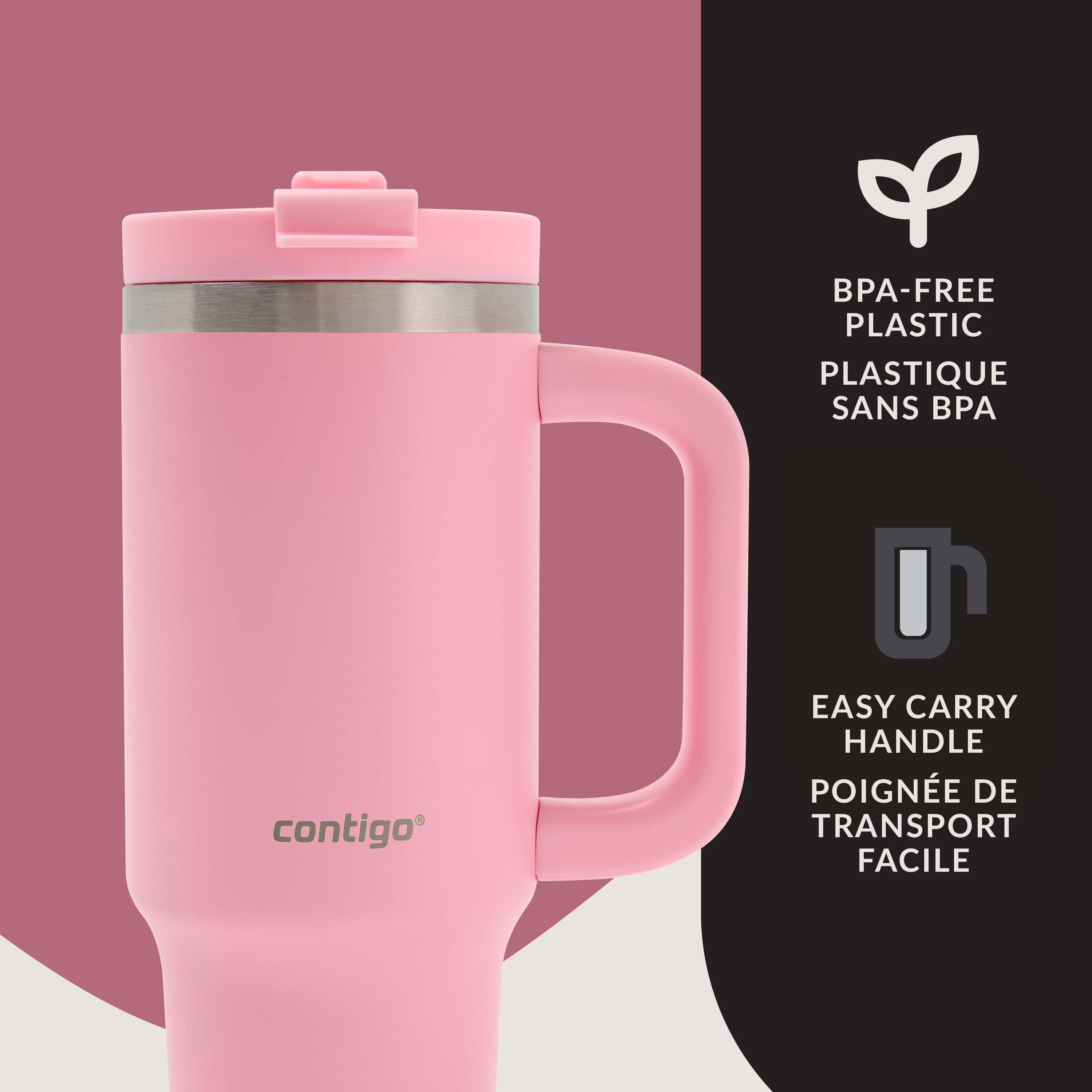 Contigo Streeterville Leak-Proof Tumbler, 30 oz (887 ml), Stainless Steel Water Bottle with Straw, Strawberry Cream