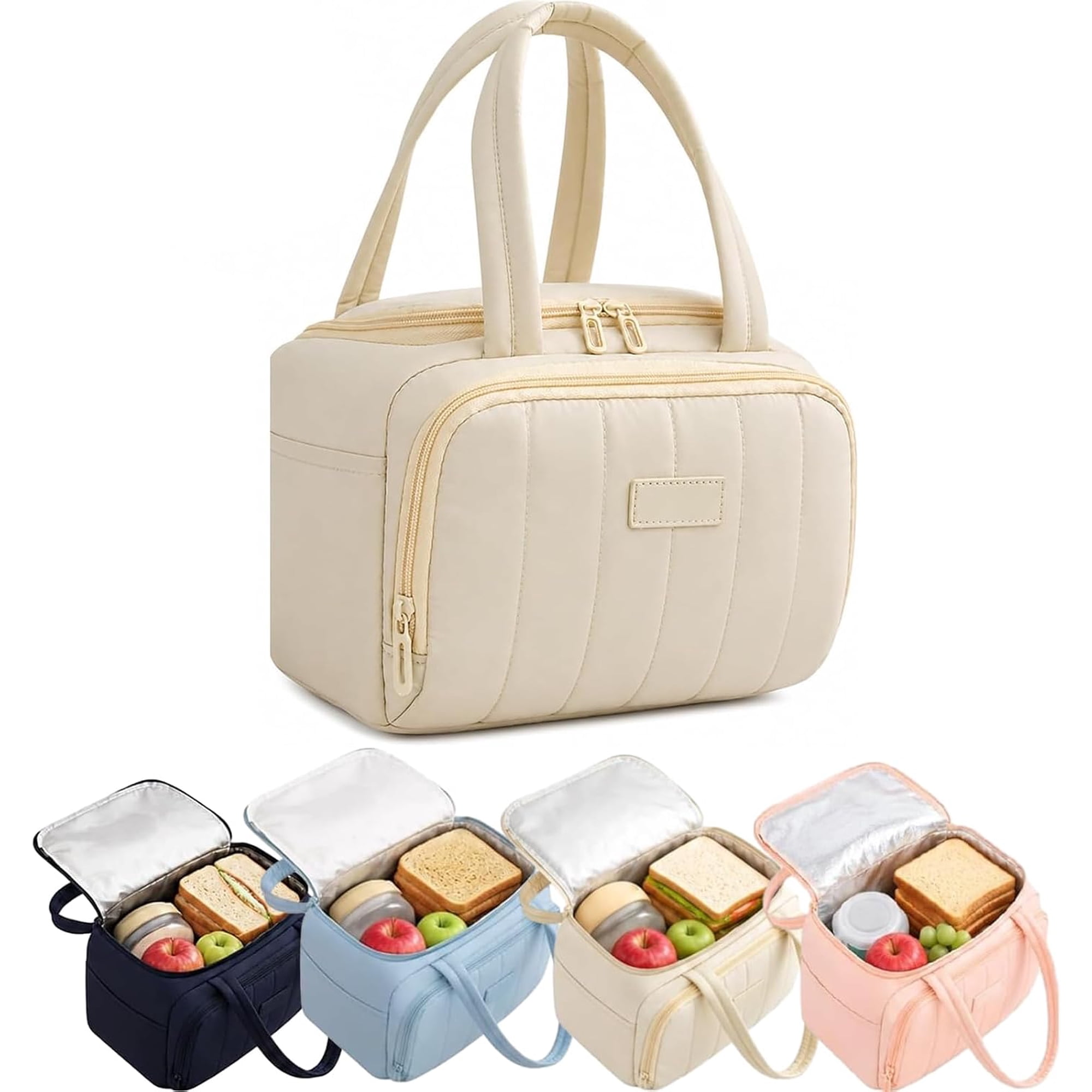 Insulated Lunch Bag - Quilted Water-Resistant Large Capacity Cooler Tote Stylish Bento Bag for Commuting Picnic Work Travel (1 Pack) P