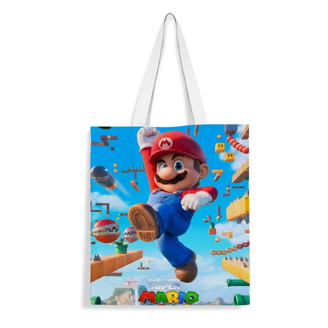 Super Mario Bolso de tela con estampado de lienzo para mujer, bolsa de compras reutilizable y estética, con cremallera interior, regalo para mujer,40*40cm.