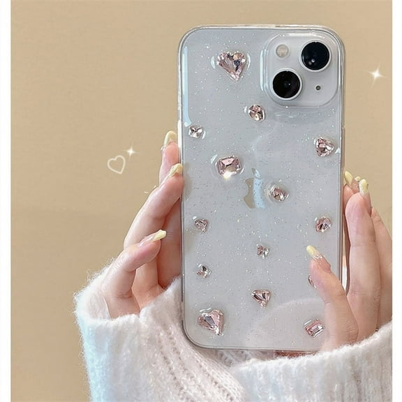 Korea glitter pink diamond heart epoxy phone case for iPhone 14 13 12 11 pro Max X Xs XR 7 8 se 3 clear silicone cover Funda