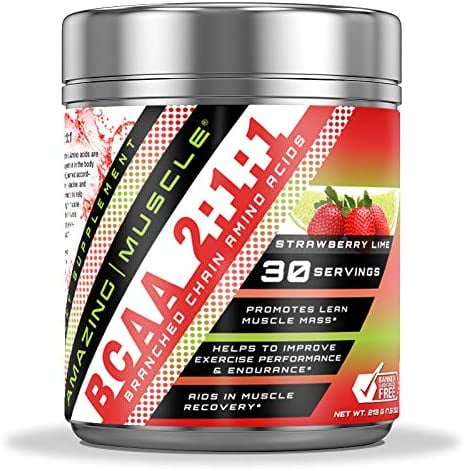 Amazing Muscle BCAA 2:1:1 Branched Chain Amino Acids - 6,000 MG - Promotes Lean Muscles - Supports Swifter Muscle Recovery - Enhances Endurance Levels (Strawberry Lime, 30 Servings)