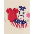 thumbnail image 3 of Hirigin 4th of July Baby Girl Outfits 0 3 6 12 18 24 Months Ruffle Sleeve Romper Star Stripe Suspender Skirt Overalls Dress, 3 of 8