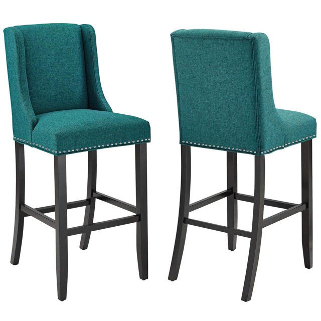 Modway Baron Tabourets de Bar Modernes en Tissu 30,5 Pouces Bleu Sarcelle (Ensemble de 2)