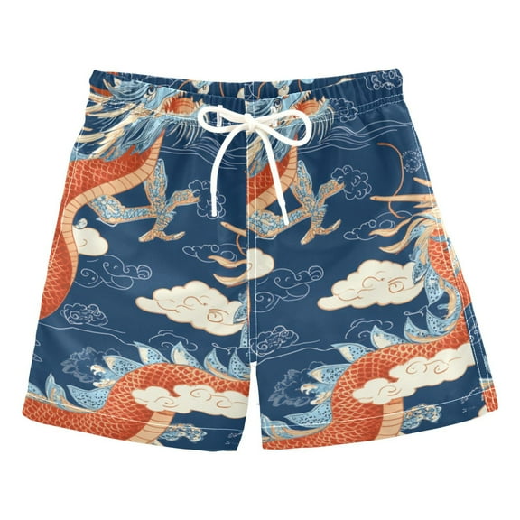Red Dragon Pattern Boys Swim Trunks Quick Dry Boy Swim Shorts for 3-14 Years