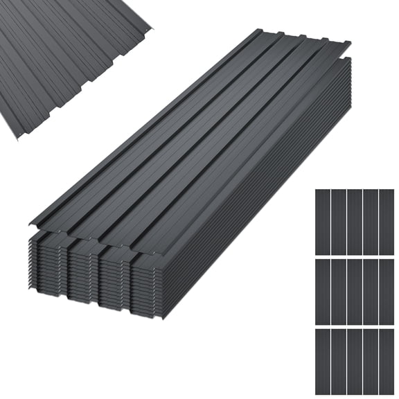 Bullenfity 15 Pcs Galvanized Metal Roof Panels, Black Corrugated Roofing Sheets With 100 Screws For Outdoor Roof & Wall Installation