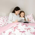thumbnail image 4 of Castle Fairy Kids Teens Cute Ribbon Bow Knot Bedding Comforter Set 7-Piece,Geometric Plaid Bowknot King Bedding Sets,Cartoon Kawaii Bow Ultra Soft Bed Sheets,Breathable Home Decor,Reversible, 4 of 8
