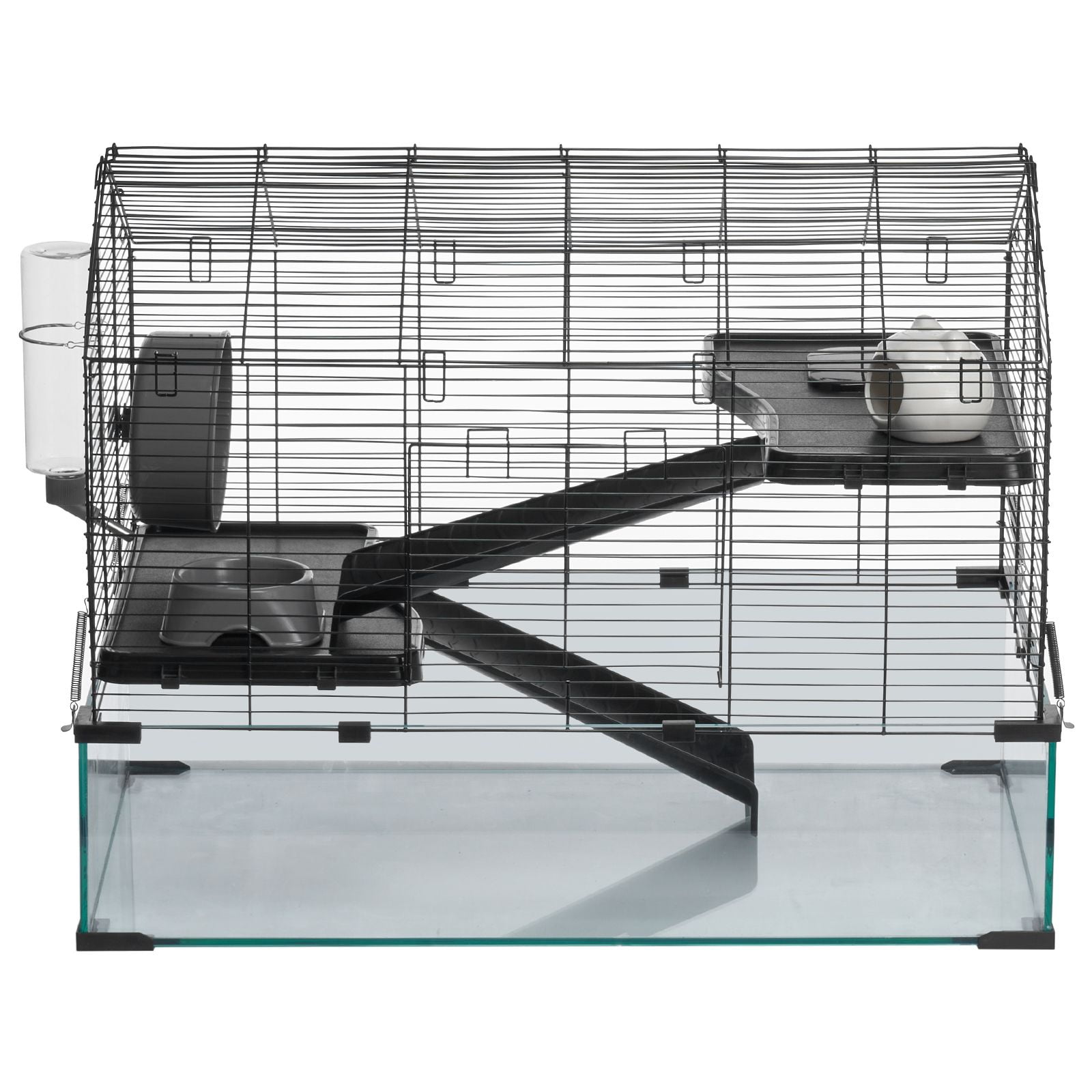 360° View Transparent Hamster Habitat Small Animal Cage 29.5 x 17.3 x 24 in Ventilated Pet Mouse Cage with Water Bottle Portable Hamster House for Rats Guinea Pigs