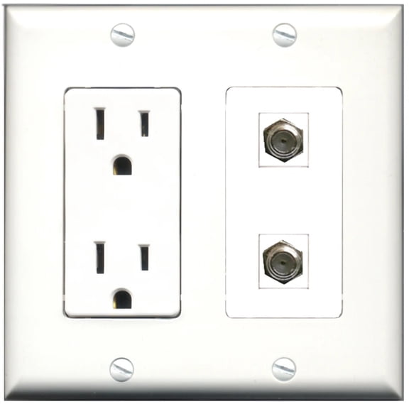 Ultra Spec Cables 15 Amp Power Outlet 2 Port Coax Wall Plate w/Female/Female Jacks