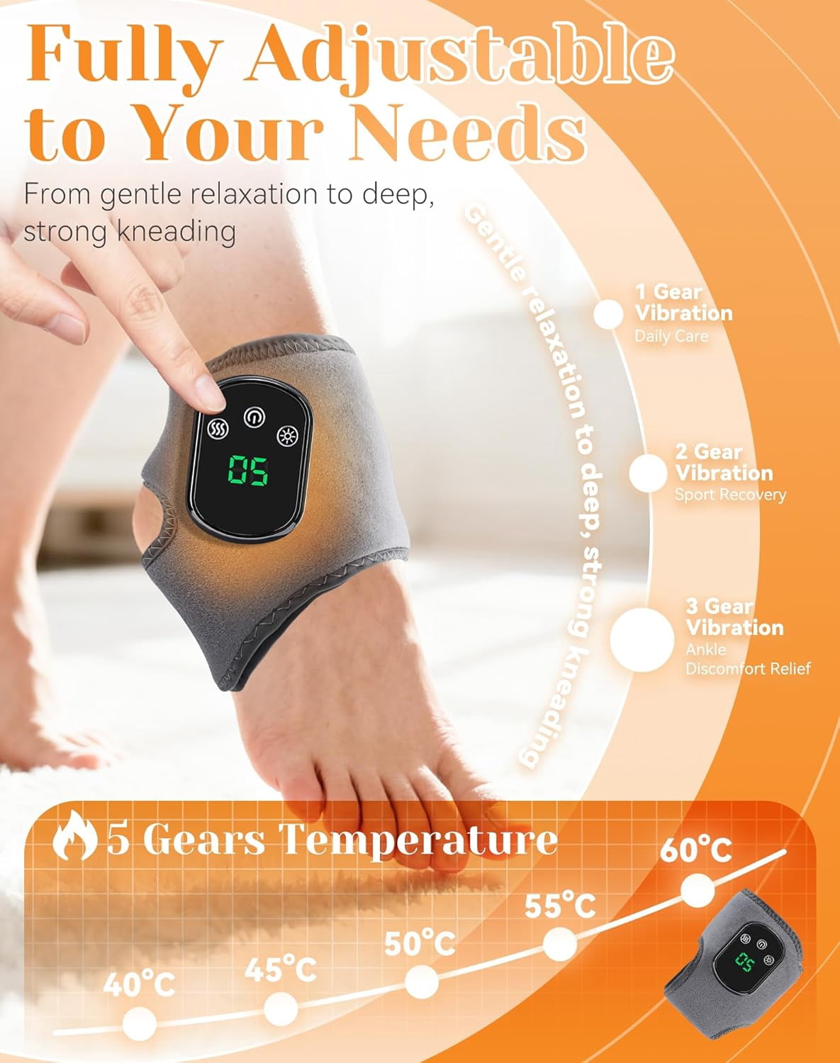 Rejuvacare Foot Massager with 5 Heat Levels & 3 Vibration Modes, Wireless 3-in-1 Foot Massager with Soothing Heat, for All Ages Ankle Massage
