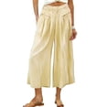 thumbnail image 6 of Mifsaly Striped Cropped Wide Leg Pants for Women High Waist Flowy Palazzo Capris with Pockets Breathable Lightweight Summer Casual Beach Vacation Clothes Yellow,S, 6 of 8